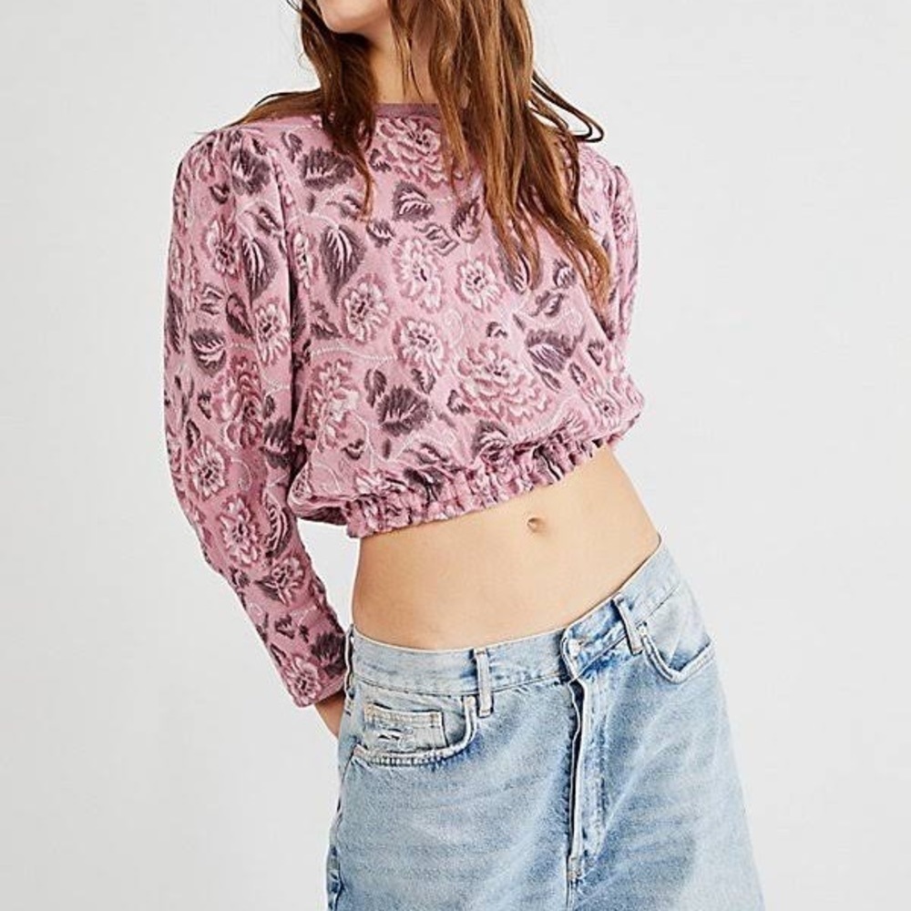 Free People Pink Floral Cropped Top Sweater M